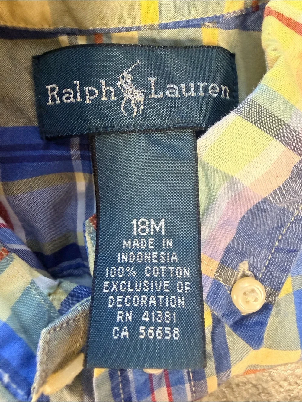 Ralph Lauren Baby Boys 18M Madras Plaid Button Down Shirts Lot of 2